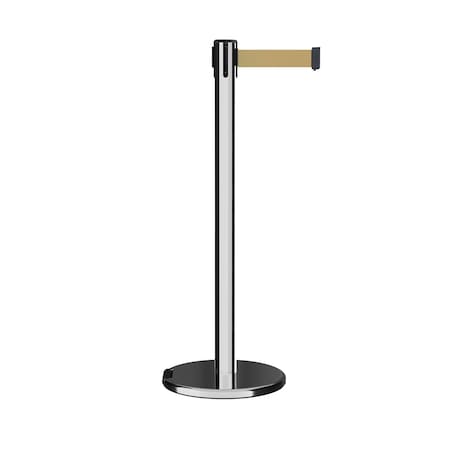 Montour Line Retractable Belt Rolling Stanchion, 2.5ft Pol.Steel Post  9ft. Lt Brwn P400RL-PS-LBN-90